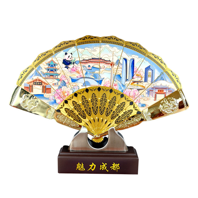 送老外中国特色金扇摆件