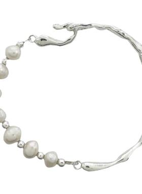 设计感拼接镀银珍珠手链手饰小众