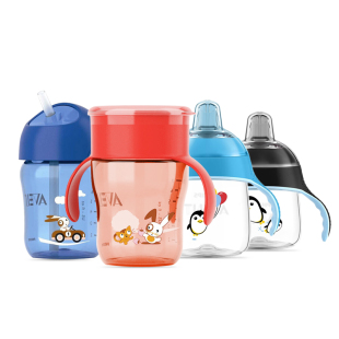 新安怡婴儿带把手软嘴鸭嘴杯6M+吸管杯啜饮杯12M+直饮水杯学饮杯