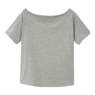 2025年新款纯欲斜肩露肩纯色短袖T恤女春夏宽松一字肩露锁骨上衣