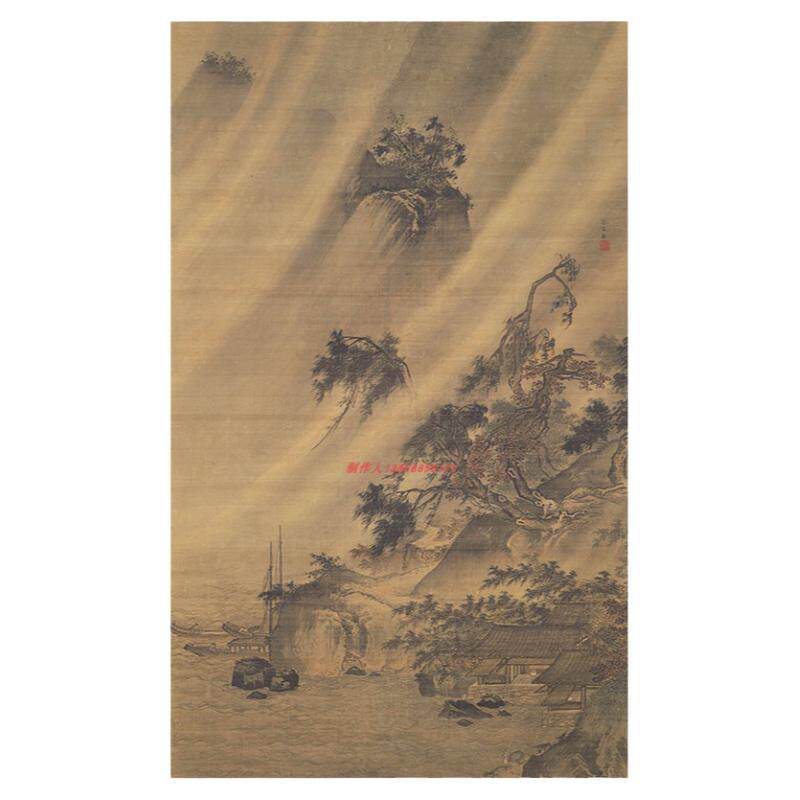 明吕文英江村风雨图名家传统山水国画高清微喷复制装饰画临摹装裱