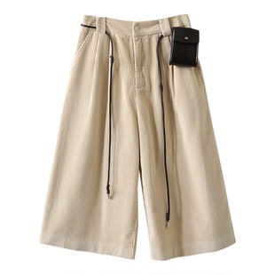 咖色灯芯绒七分裤女秋冬季高级感过膝休闲裤小个子老钱风阔腿靴裤