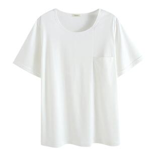 罗丝美新款短袖上衣100%棉白色家居服男士夏季休闲睡衣百搭63003