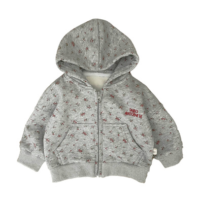 女童冬装连帽外套套装女宝宝韩版碎花加绒保暖上衣婴幼儿加厚裤子