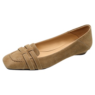 潮美人单鞋女2026年新款春秋夏季软底不累脚方头浅口平底粗跟单鞋