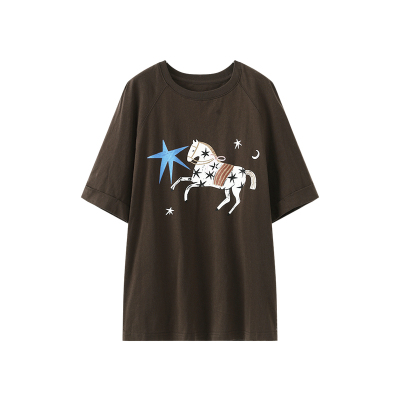 西町村屋休闲感印花T恤2026春新款时尚都市感短袖上衣XHBA10501