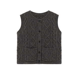 小小大星球童装 羊驼磨毛纱混纺绞花马甲 软糯舒适男女童开衫毛衣