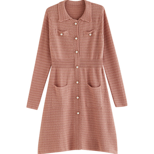 SELLYNEAR孕妇装秋冬装粉色小香风针织连衣裙子时尚新款冬季