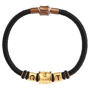 黄金转运珠手链男999足金六字真言字母编织头发纪念青丝情侣手绳