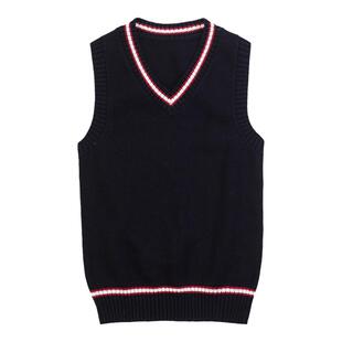 伊顿纪德校服春秋款V领背心男女大童藏青色针织马甲09B107