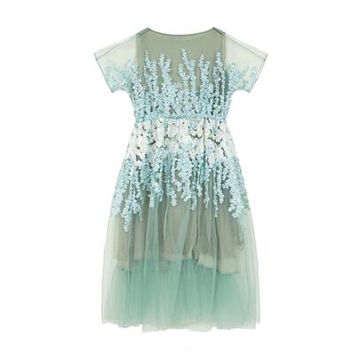 s.deer碎花绣花网纱收腰少长裙