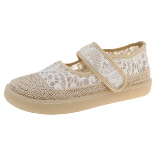 蕾丝网面渔夫鞋女夏季透气玛丽珍编织单鞋软底舒适魔术贴乐福鞋子