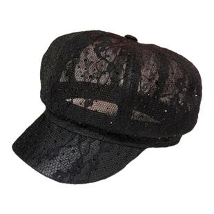 韩版百搭蕾丝水钻八角帽子女春夏新款镂空透气遮阳帽时尚鸭舌帽潮