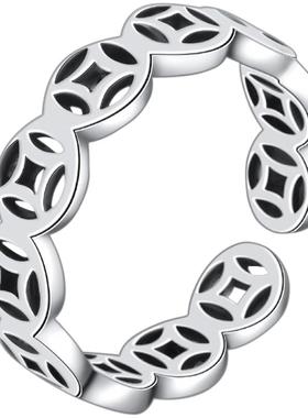 925银铜钱戒指时尚个性百搭免摘