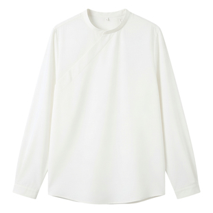 男星王一博同款立领斜襟白衬衫绸缎夏季新中式男装休闲百搭国风衬