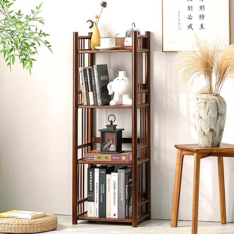 楠竹中式实木书架置物架靠墙复古物储架子落地架学生客厅书柜展示