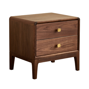 yamoo北欧实木床头柜简约卧室床头置物架北美黑胡桃木储物床边柜