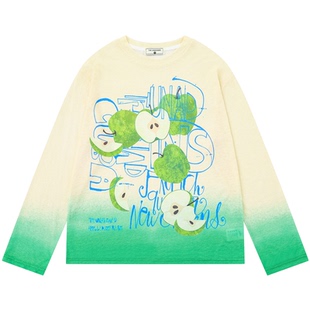 From Mars Contrast-colored green apple long-sleeved T-shirt