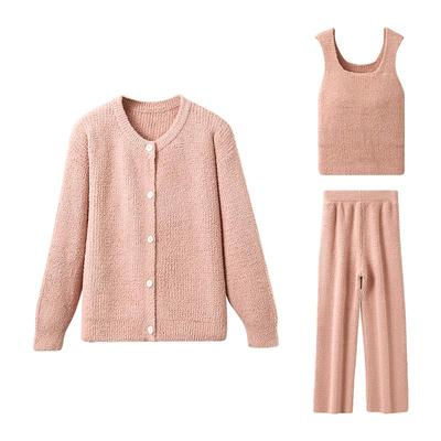 猫人睡衣女款半边绒家居服三件套