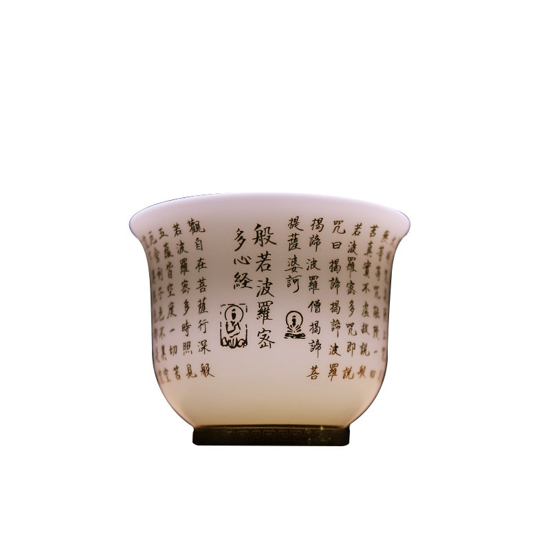 德化羊脂玉瓷主人茶杯手工心经杯