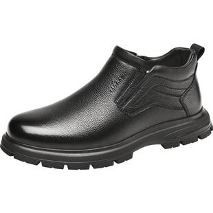 金猴棉皮鞋男冬季保暖加绒加厚牛皮英伦风套脚男士大棉鞋