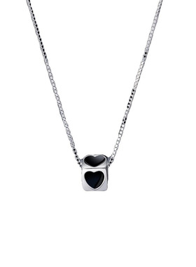 925纯银黑色滴油爱心方块项链
