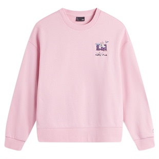 李宁女款加绒卫衣圆领2026冬季新款保暖抗冻粉色运动上衣女士长袖