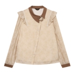 白鹿语立体花朵装饰衬衣2025春季新款款斜门襟设计撞色翻领衬衫女