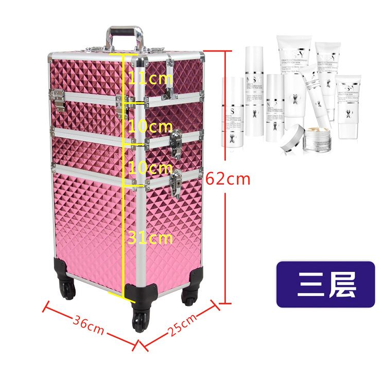 雯欣1280E万向轮三层拉杆箱专业化妆箱多层箱美甲纹绣跟妆化妆箱