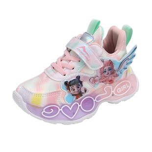 哪吒带灯女童鞋子2025秋冬新款皮面加绒儿童运动鞋皮面防水跑步鞋