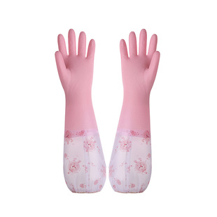 东方红长款加绒保暖洗碗手套PVC加厚防水耐用家务清洁秋冬洗衣服