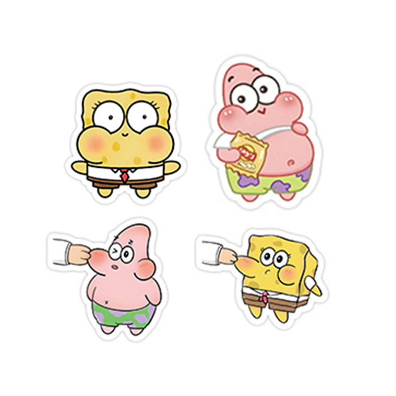 Q版海绵宝宝贴纸防水表情包派大星卡通可爱女孩儿童贴画手机水杯