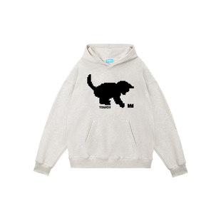 TGWALL「像素猫」发泡趣味印花国潮秋冬情侣休闲宽松连帽衫卫衣男