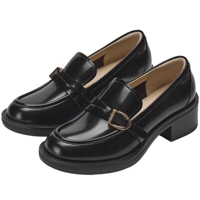 73hours英伦风黑色厚底乐福鞋