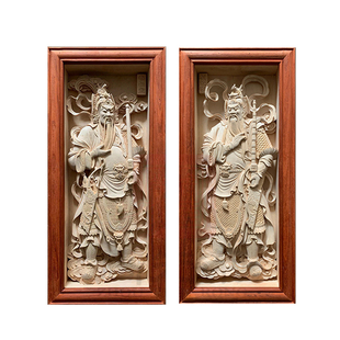 周先荣艺术木雕门神尉迟恭秦叔宝纯手作深雕立体别墅入户玄关挂画