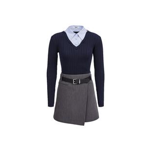 绫致ONLY2025新款通勤假两件长袖翻领短裙连衣裙女