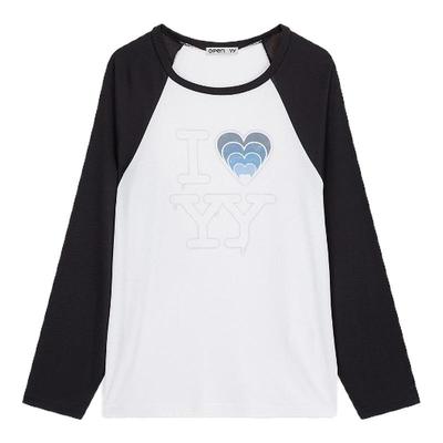 OPEN YY 26春夏新款女士时尚百搭拼色印花圆领长袖T恤银泰百货