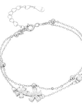 猫蛰S925银双层镶钻花朵手链