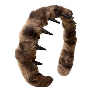 秋冬气质豹纹毛绒发箍女带齿洗脸压发头箍高颅顶防滑碎发整理发卡