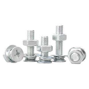 镀白锌沉头十字螺丝螺母套装带平垫片弹垫圈组合螺栓加长平头螺钉