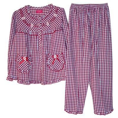 凯舒娜纯棉格子印花睡衣长袖长裤