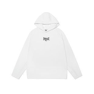 美国EVERLAST拳击美式运动街头男女款简约休闲纯白色插肩连帽卫衣