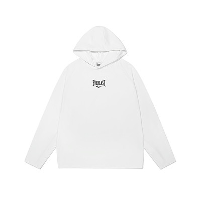 美国EVERLAST拳击美式运动街头男女款简约休闲纯白色插肩连帽卫衣