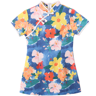 儿童啦啦队演出服男童复古花衬衫女孩旗袍裙古筝表演服六一合唱服