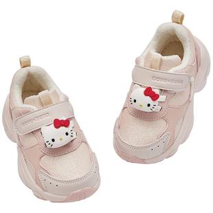 HelloKitty联名戴维贝拉童鞋女童运动鞋冬季新款儿童加绒学步鞋