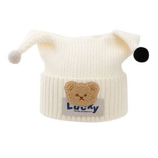 婴儿帽子秋冬季韩版可爱触角针织帽男童冬天护耳加厚女宝宝毛线帽