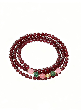 三圈好运石榴红手链复古气质编织闺蜜手链轻奢小众设计感手串礼物