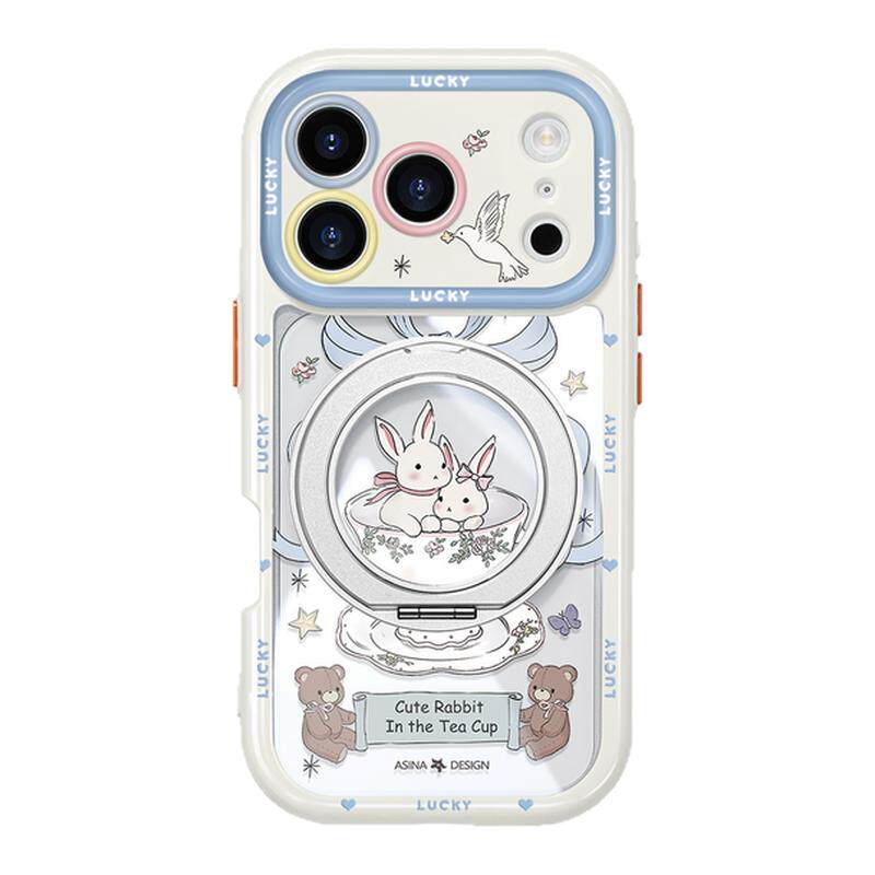 茶杯兔子适用iphone17手机壳新款16Pro透明卡通17Promax防摔磁吸旋转支架14/13简约15pm带挂绳保护套秋冬Co4