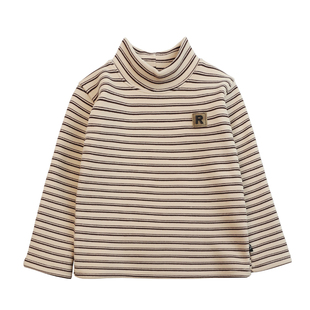 男童打底衫加绒冬新款中大童字母条纹半高领儿童装保暖内搭上衣