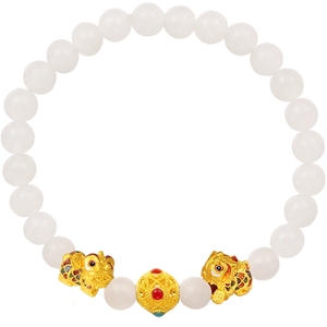 潮宏基喜狮祥瑞福佑黄金和田玉手链足金手串手饰5D硬金珐琅丷LX